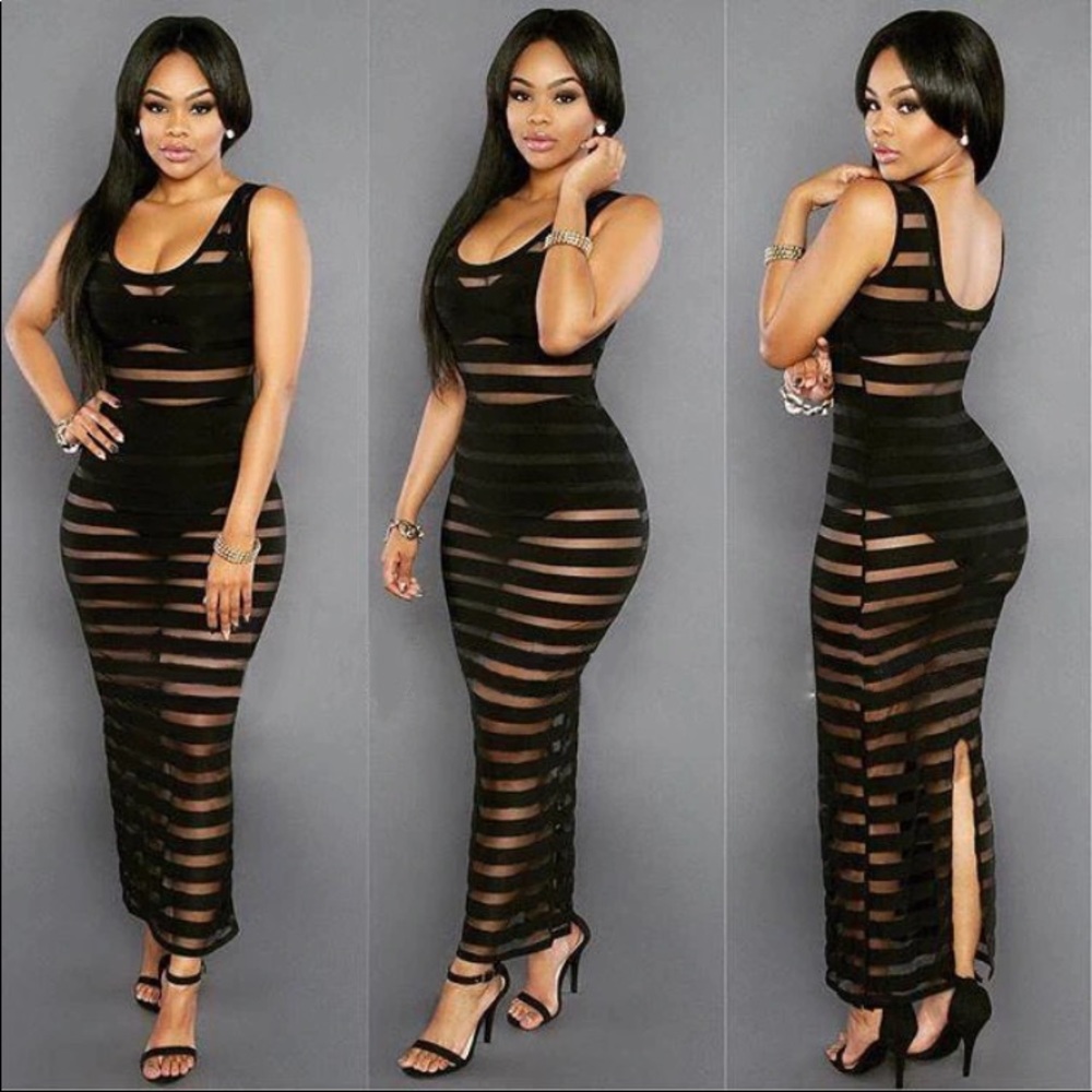 Mesh Long Striped Dress